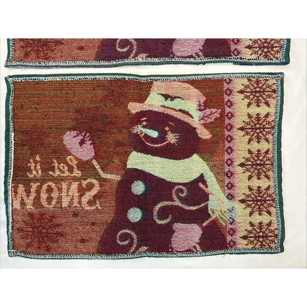 Vintage Snowman Tapestry Woven Placemats Winter Holiday Christmas Retro Set of 2